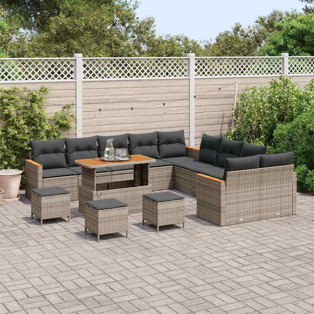 Garten-Sofa-Set mit Kissen mit Speicher 14 pcs Grau Poly Rattan